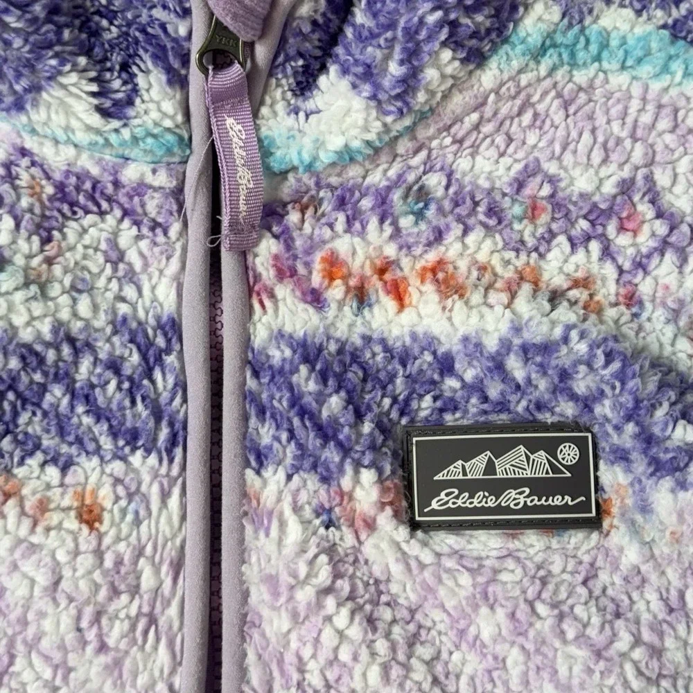 Eddie Bauer Kids Quest Plush Fleece Hooded Jacket Girls Size M Purple Fair Isle
